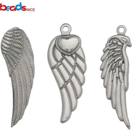 Beadsnice Angel Wing Pendant Stainless Steel Feather Charm Necklace Accessories ID 39683
