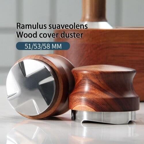 Coffee Press Holder Wooden Handle Cloth Powder Machine Rosewood Wood Powder Hammer Coffee Filling Press Coffee Tools 51/53/58mm