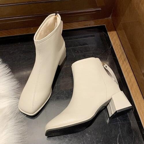 Autumn and Winter Simple Short Boots Female Square Toe Square Heel Back Zipper Solid Color Fashion Boots Daily Boots