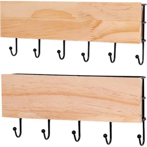 Modern and Simple Wrought Iron Wooden Hook Rack Home Clutter Sorting and Wall-Mounted Racks