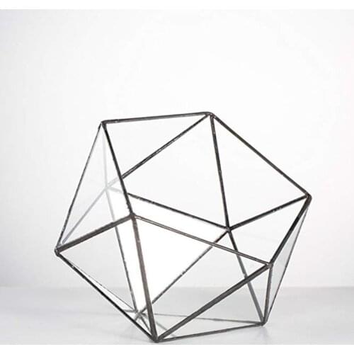 Glass Terrarium Storage Box Jewelry Holder,Glass Geometric Terrarium Tabletop Succulent Plant Box Planter Holder Case(Black