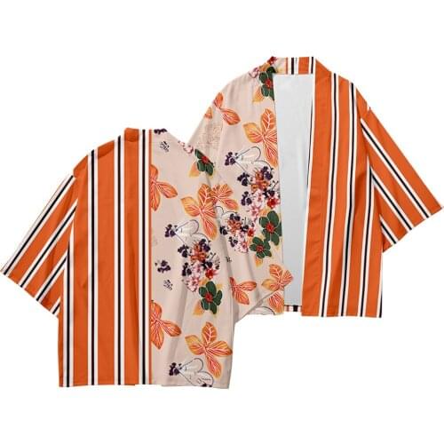 Traditional Japanese Summer Kimono Pants Men Yukata Asian Fashion Harajuku Floral Striped Patchwork Clothing