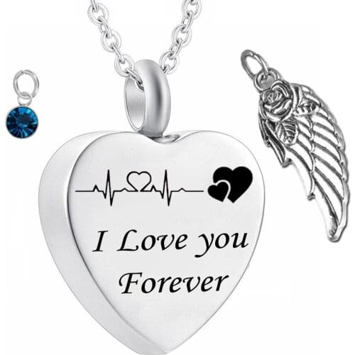 Urn Necklaces for Ashes I love forever Cremation Urn Memorial Jewelry wing Pendant Cremation Birthstone Jewelry