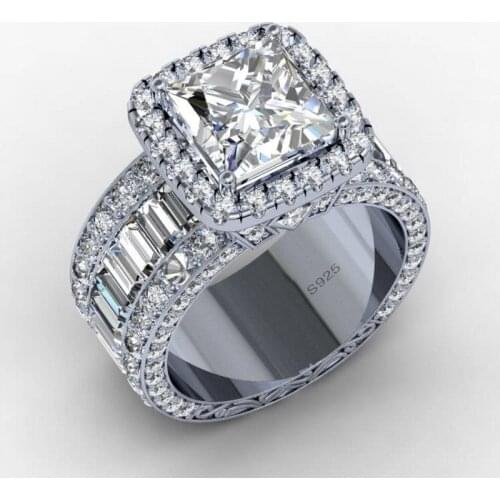 Vintage Ring Princess Cut 3ct 5A Zircon Sona Cz 925 Sterling Silver Engagement Wedding Band Rings for Women Men Gift