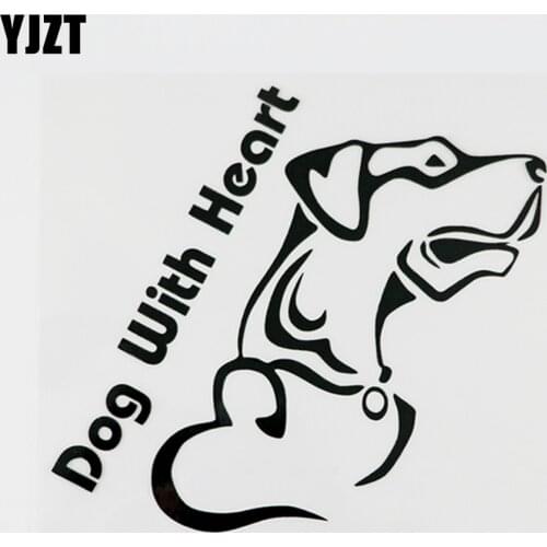 YJZT 14CMX12.5CM Animal Dog With Heart Vinyl Car Sticker Accessories Decal Black/Silver 8C-0228