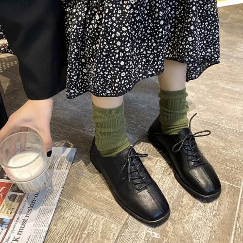 Women Square head Flat Sneakers Spring Vulcanized Ladies Lace Up Platform Shallow Casual Shoes Female Breathable Fashion U19-14