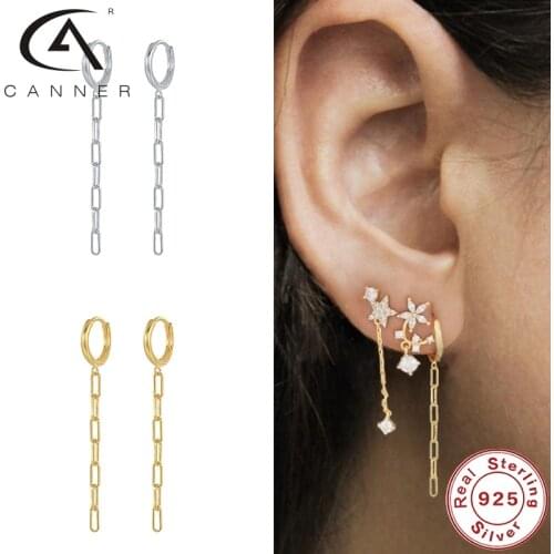 CANNER Real 925 Sterling Silver Hoop Earrings For Women Paper Clip Chain Pendientes Huggie Circle Earring Hip Hop Fine Jewelry