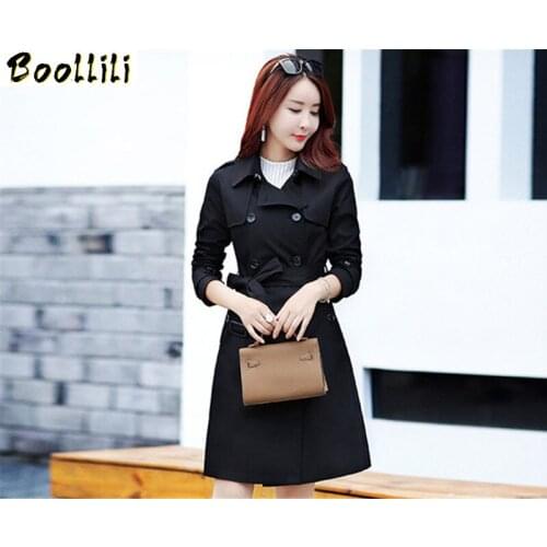 Boollili Black Adjustable Waist Casual European Trench Coat Para As Mulheres Coat Female Spring Autumn Womens Coat Outwear