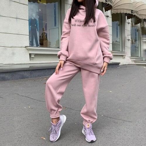 2 Pieces Set Letter Print Women Tracksuit Sets With Trousers Hooded Sweatshirts Female Suits 2021 Autumn Casual Ladies Suits