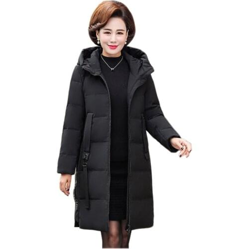 2020 Winter down jacket middle-aged women white duck down coats plus size L-6XL mother thick warm hooded long down coats KW113