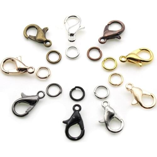 Gold Silver Metal Lobster Claw Clasp Hooks with Jump Rings Findings Connector For jewelry Making DIY Necklace Chain Supplies