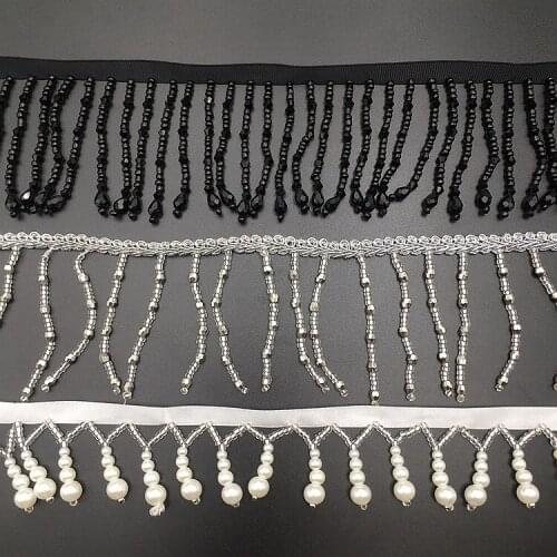 10yds Black Silver Beaded Lace Fringe Trim Hanging Tassel Curve Webbing DIY Clothing Decorative Accessories Shoes Bags Ornaments
