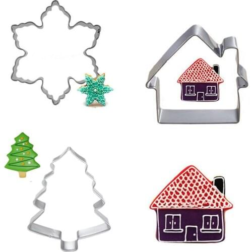 3pcs/set Christmas Fortune Cookie Biscuit Press Stamp Mold Stainless Steel Cake Decorating Tools Kitchen Baking Mold Accessories