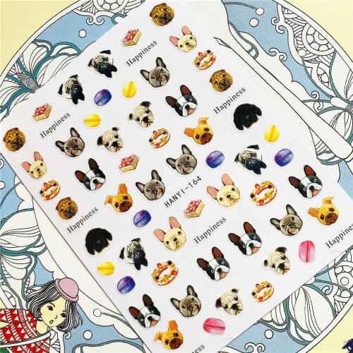 HANYI-093 HANYI-164 Happy dog Shar Pei 3D Back glue Nail Art Stickers Decals Sliders Nail ornament decoration
