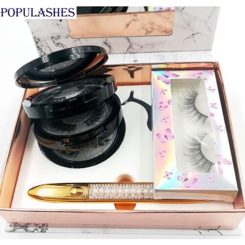 4 Pairs 3d Eyelashes Magic Eyeliner Pen Tweezers Set Wholesale Natural Gift Box Packaging Lash Cases Mixed Styles