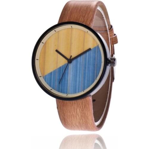40%HOT Men Women Couple Vintage Round Wood Grain Faux Leather Strap Quartz Wrist Watch