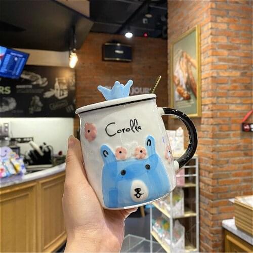 400ml Little bear mug with lid spoon,ceramic tea cups mugs Colored inner wall couple Coffee mugs milk cup Drinkware