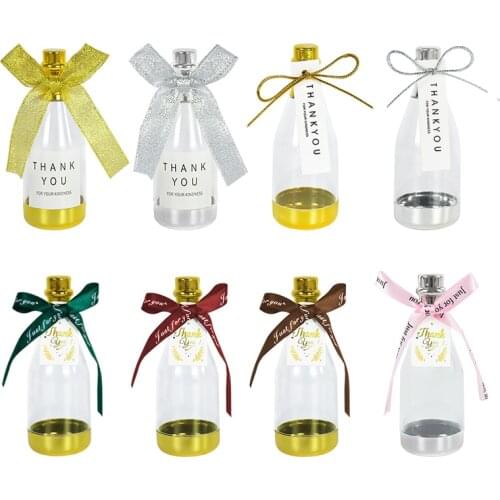 5pcs Plastic Gift Bottle Favors Bottles Fillable Party Decor Candy Box With Bow For Birthday Party Wedding Decor Baby Shower