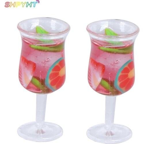 2Pcs 1:12 Doll House Goblet Cocktail Glass Dollhouse Miniature Dollhouse Accessories Colorful Glass Cup Goblet Bar Drinking NEW