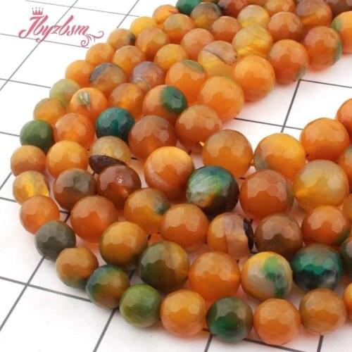 10/12/14mm Round Bead Faceted Yellow&Green Agates Natural Stone Beads For DIY Necklace Bracelets Jewelry Making Strand 15"