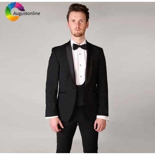 Custom Made Black Men Suits for Wedding Suits Best Man Blazer Jacket 3Piece Pants Vest Shawl Lapel Suit Slim Fit Groom Tuxedo
