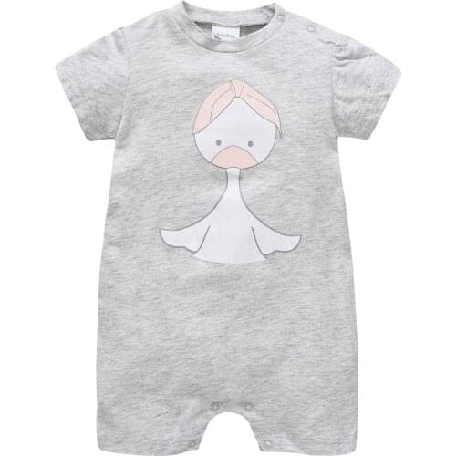 Honeyzone Shorts Baby Girl Romper Ropa Bebe Recien Nacido Lovely Swan Cartoon Mamelucos Para Bebe Short Sleeve Baby Onesie