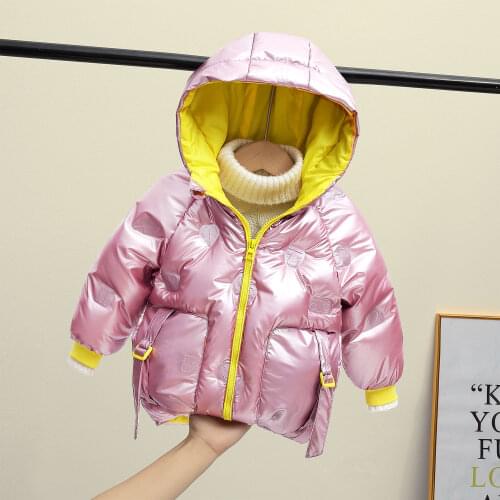 2021 Winter Girls Down Jacket Childrens Jacket Boys Shiny Coat Hooded Kids Clothing Jacket Baby Outdoor Waterproof Keep Warm