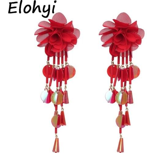ELOHYI 7 Colors 2018 New Hot Sale Falcon Tassel Earring Hand Made Statement Lace Flower Pendants Eaeeing For Women Gift
