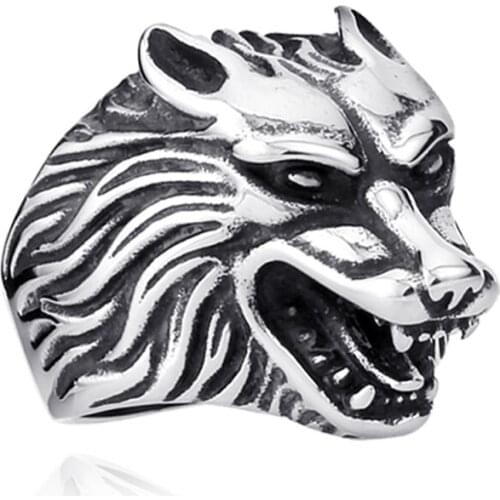 Stainless steel punk wolf ring personality fashion men jewelry