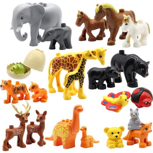 Big Building Blocks Animals Assemble Accessories Compatible with Duplos zoo Sets Dinosaur Creativity DIY Toys for children gift