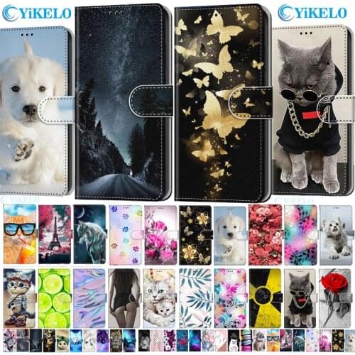 Leather Flip Phone Case For Samsung Galaxy M02 M02S M01 M11 M31 M12 Flower Cute Cat Painted Wallet Card Holder Stand Book Cover