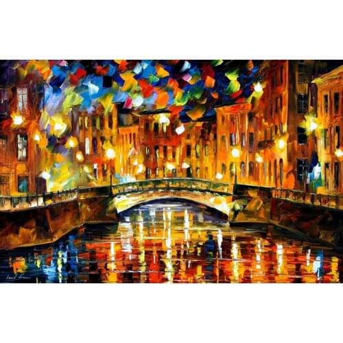 Beautiful landscape paintings bridge over happiness street petersburg palette knife art on canvas wall pictures for living room