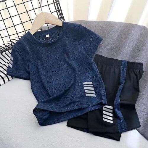 Summer Sports Boys Clothes Sets 2pcs Quick-dry childrens clothing set Running t-shirts and shorts Suits with Reflective Strip