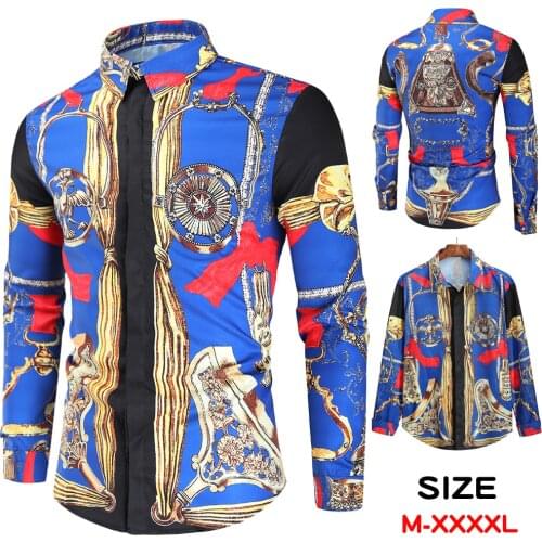 Hawaiian Style Mens Long Sleeve Print Vacation Plus Size Casual Stand Collar Button Loose Shirt Apparel Comfort Tops