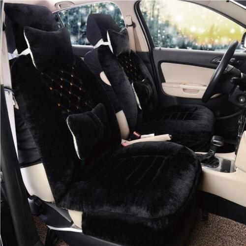 Car Seat Covers Set Faux Fur Cute Covers For Car Styling Interior Accessories Cushion Winter Short Plush Pad For ford focus kia