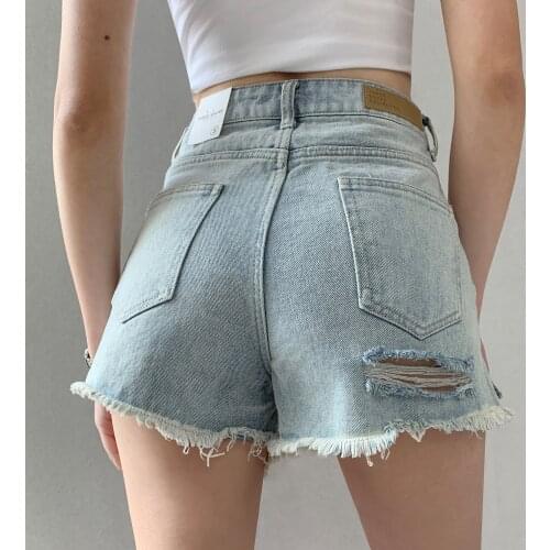 2020 new retro raw edges thin wide-legged high waist Denim hot shorts DQ553