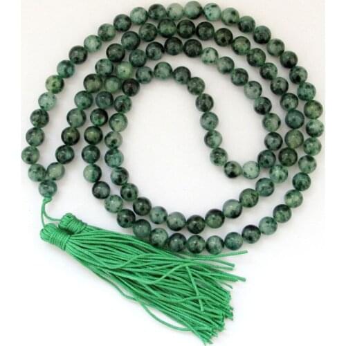 New 6mm Tibet Buddhist 108 GREEN Jades Prayer Beads Mala Necklace AAA
