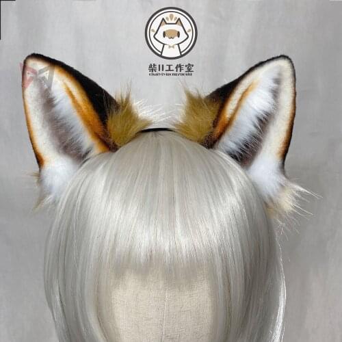 New Hand Made Fox Wolf Ears Hairhoop Brown White Color Headwear Headband For Cosplay Game Party Halloween Costume Accessories