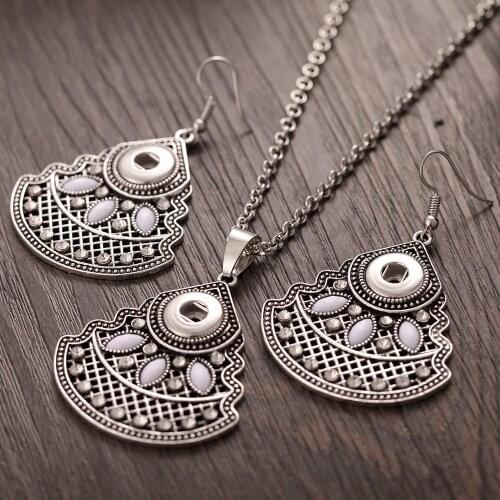 New Snap Button Jewelry Set Crystal Vintage 12mm 18mm Snap Button Necklace & 12mm Snap Earrings for Women Earrings Necklace Set