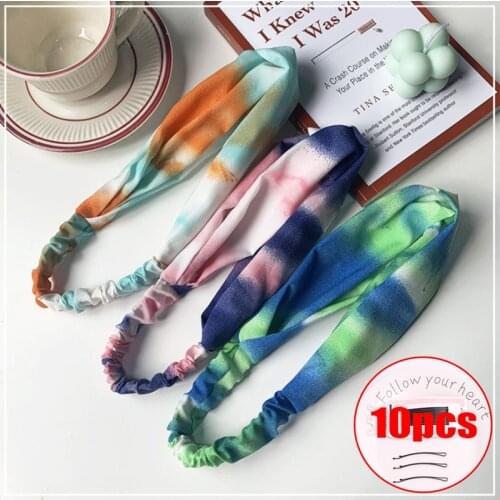 Gradient Color Headband Mixed Color Headband Hair Tie Set Headband Knotted Turban Cross Headwear