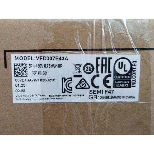 Original Delta Input 3ph 380V Output 3ph Inverter E-series VFD007E43A 0~480V 2.5A 0.1~600Hz VFD-E 0.75KW 1HP New