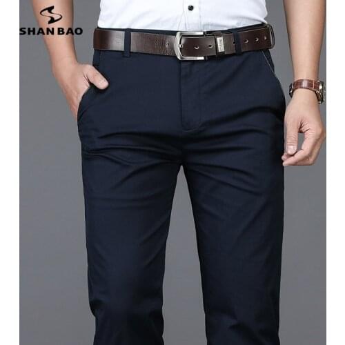 SHAN BAO 2021 autumn and winter brand high-waist straight fit trousers classic style youth mens business casual cotton pants
