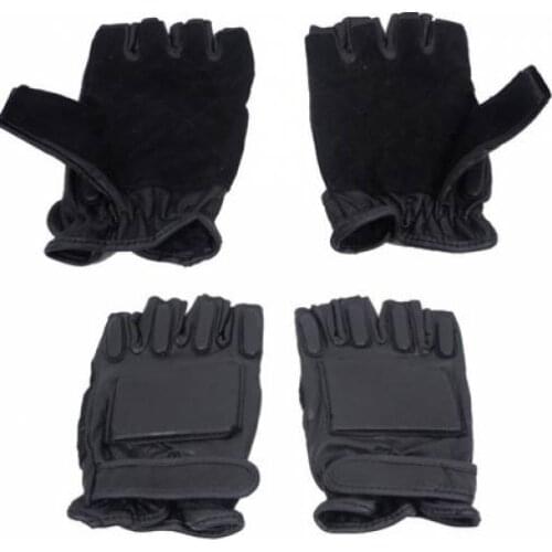 Gloves airsoft half finger leather black mil-tec Leather Palm grip airsoft glove