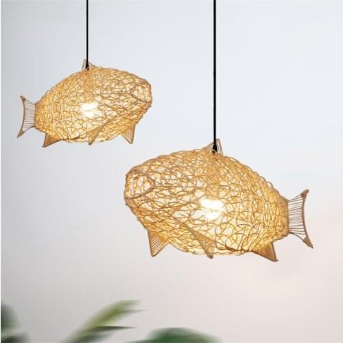 Chinese-style Rattan Pendant Lights Pendant Lamps Restaurant Pastoral Bedroom Living Room Atmospheric Lamps Fish Light Fixtures