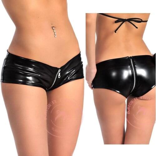 Plus Size Pole Dance Booty Shorts Black Latex Leahter Shorts Women Zipper Crotch Open Butt Hot Short Pantalon Corto Mini Short