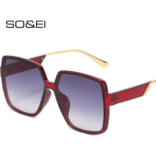 SO&EI Fashion Oversized Square Sunglasses Women Vintage Brand Designer Gradient Eyewear Men Metal Legs Sun Glasses Shades UV400
