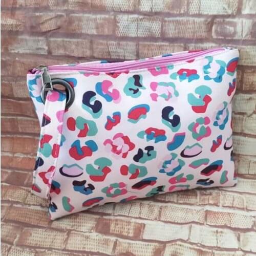Colorful Leopard Make Up Bags Women Charming Canvas Clutch Purse Leopard Sunflower Printed Cosmetic Bags Clutch Evening Bags