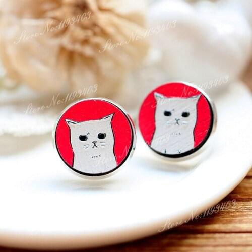Unique 3D Cat Embossed 16mm Round Coloured Drawing pattern Laser Cut wood Cabochon DIY for Rings, Earring,Brooch,Necklace