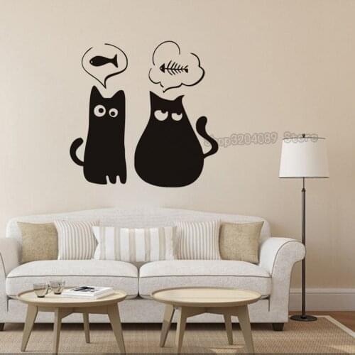 Personality Cat Want To Eat Fish Vinyl Wall Stickers Home Decor Living Room Bedroom Art Murals Removable Hot Sales Decals YY466