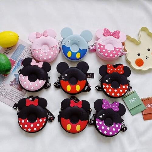 Disney Mickey Minnie donut silicone small bag Waterproof Silicone Bag Baby Girl Kindergarten Primary Schoolbag coin purse bag